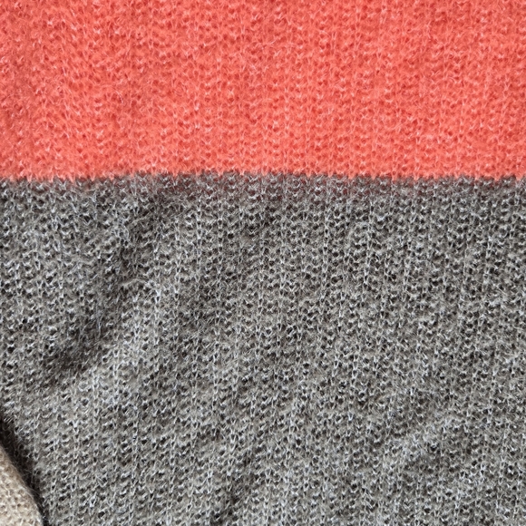 Splendid Mohair Wool Blend Colorblock Knit Sweater Button Detail orange beige M - Picture 4 of 9